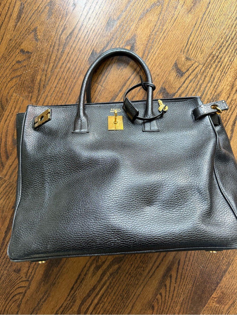 Reina Italian leather vintage Kelly style Tote Bag with Gold Hardware